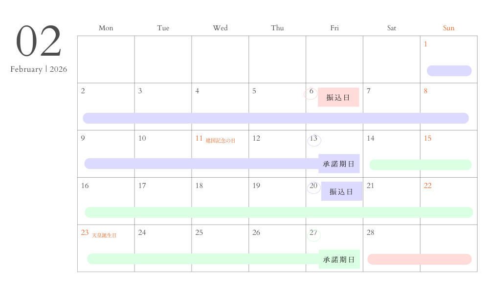 2026年2月1%UPカレンダー